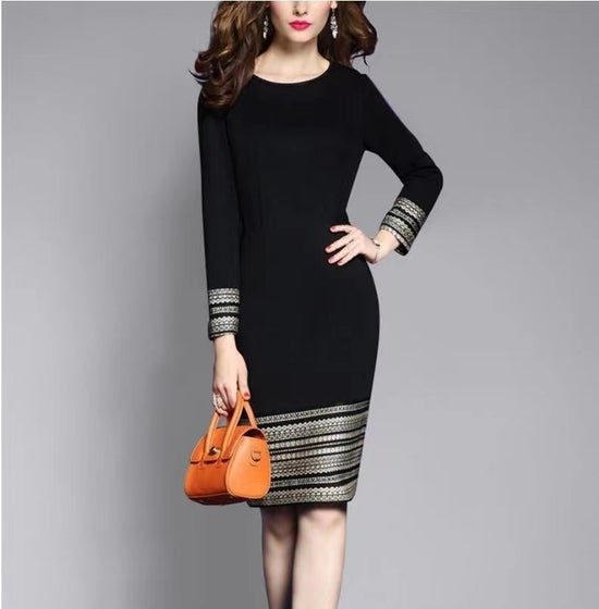 Popular Black Print Round Neck Mini Dress