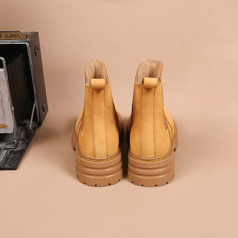 Women's Handmade Chelsea Boot in Nubuck Calfskin Waterproof in Yellow Platform