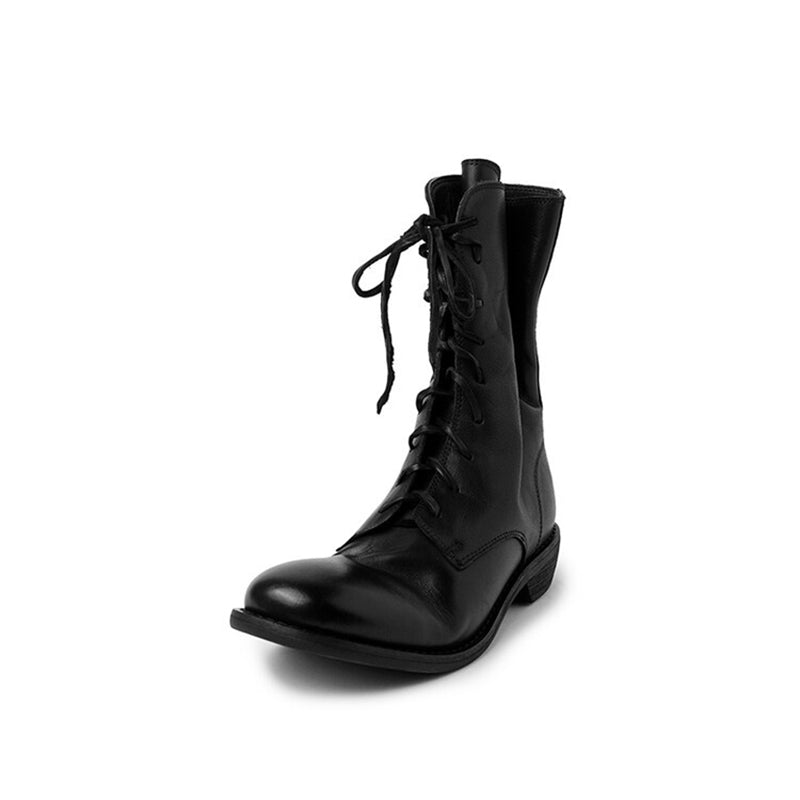 Riding Boots Women's Leather Mid-calf Lace-up Boots Round Toe Size Zip in Red/Black/Beige