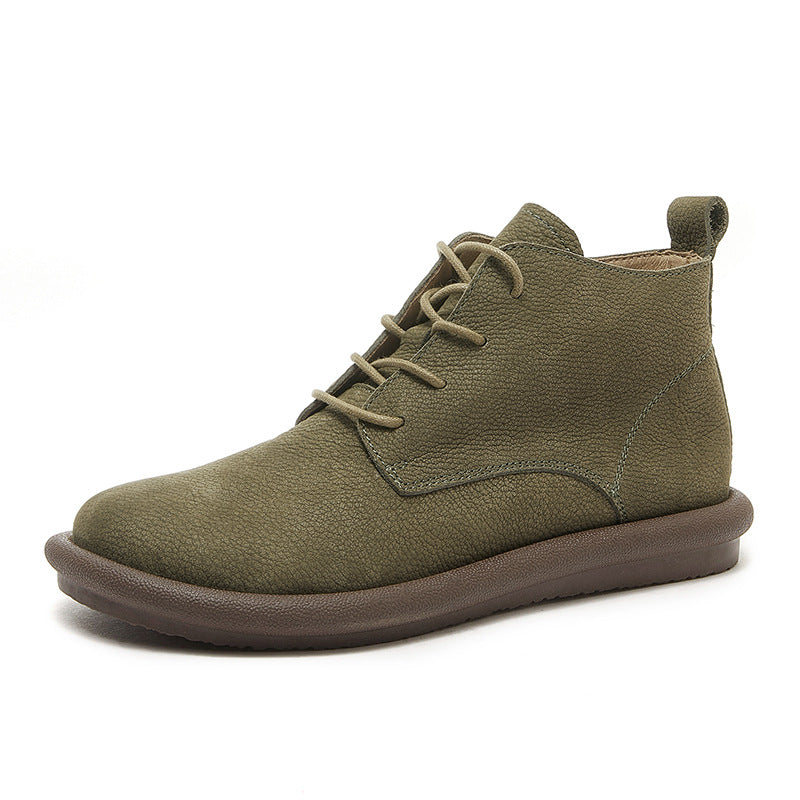 Handmade Leather Lace Up Ankle Boots For Women Soft Short Boots in Khaki/Coffee/Green