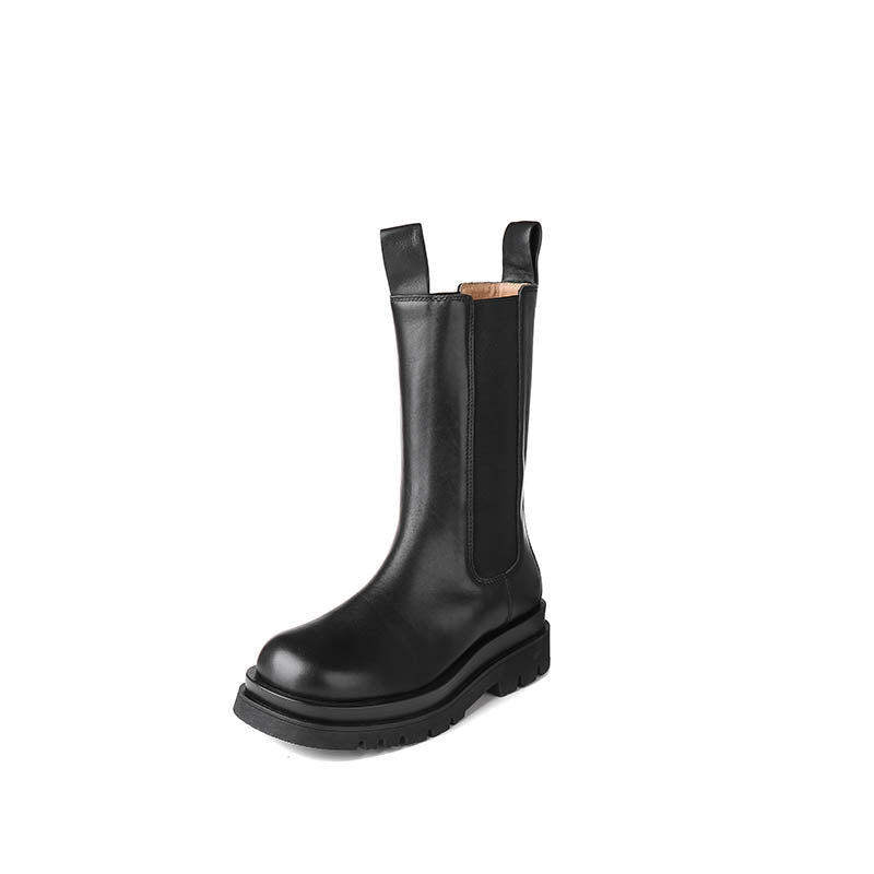 Classic Chunky Chelsea Boots Handmade Genuine Leather in Black/Brown
