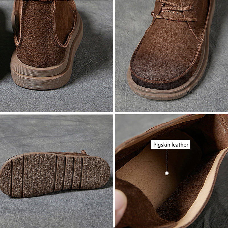 Handmade Leather Lace Up Ankle Boots For Women Soft Short Boots For Fall And Winter Coffee/Khaki