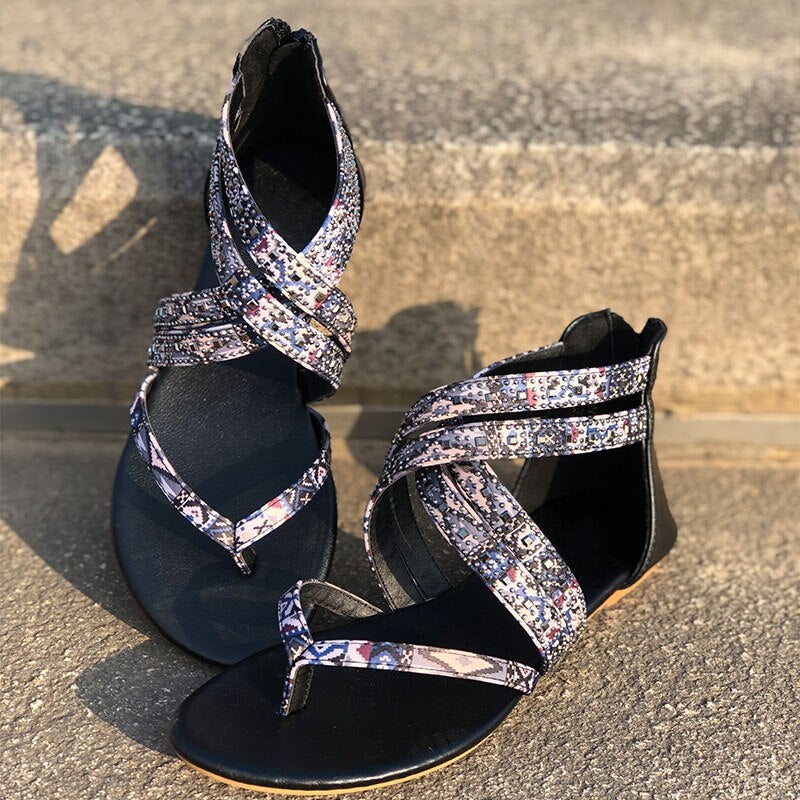 Women's Flat Sandals Summer Clip Toe Retro Ladies Shoes