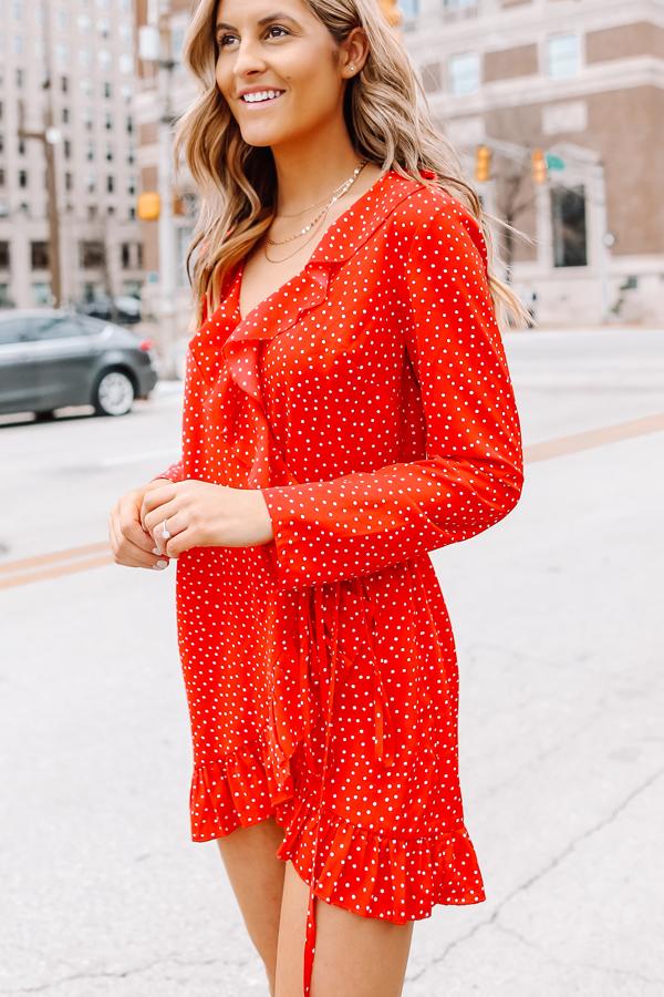 Fashion Polka Print Long Sleeve Tie Waist Dress
