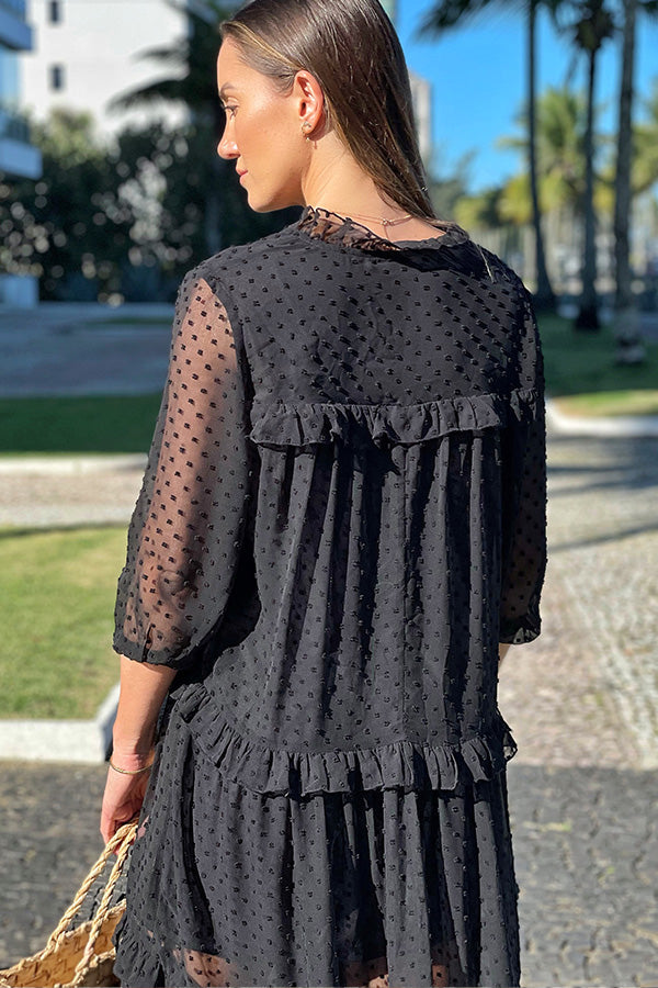 Solid Color V Neck Ruffled Casual Dress