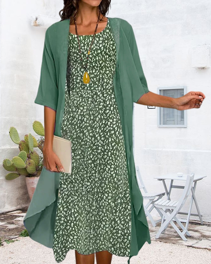 Crew Neck Floral Print Two-Piece Set