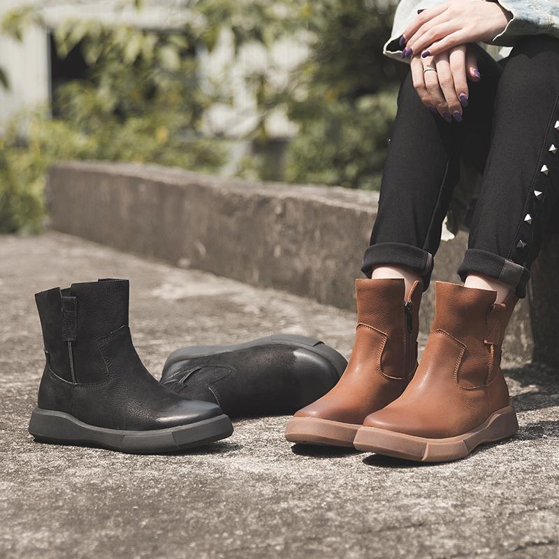 Waxing Leather Short Boots for Winter Side Zipper Chelsea Boots Black/Coffee