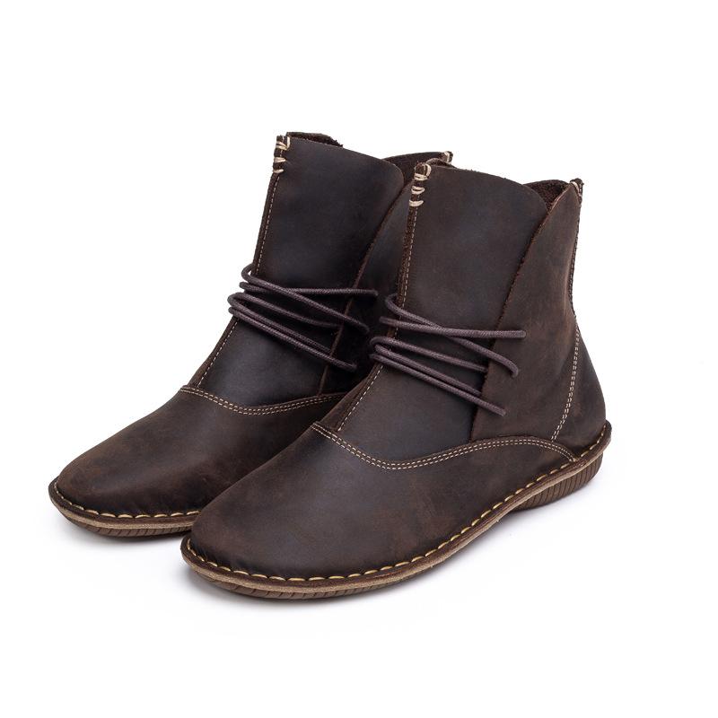 Lace Up Short Boots for Women Handmade Leather Boots Khaki/Brown/Coffee/Black