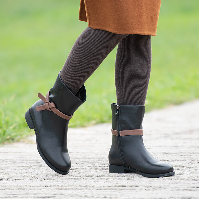 Womens Handmade Retro Leather Mid Calf Boots for Cold Winter classic boots Black