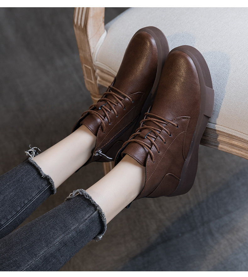 Women Arch Spupport Leather Ankle Boots Warm Femme Short Boots Waterproof Shoes