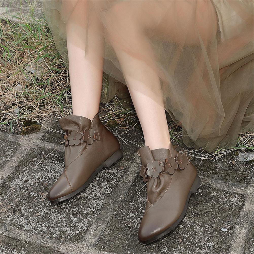 Leather Work Combat Boots Handmade Women Boots With Flowers Chelsea Boots Oil-Wax