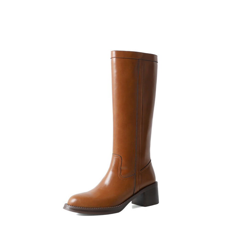 Retro Cowboy Boots Women Handmade Genuine Leather Black/Brown - HIGH WESTERN BOOTS Side Zipper