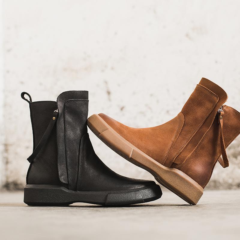 Side Zipper Chelsea Boots Waxing Leather Short Boots for Winter Black/Coffee