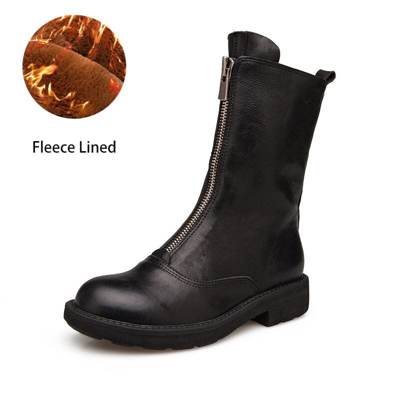 Comfortable Leather Ankle Boots Walking Round Boots Up Zip in Brown/Black