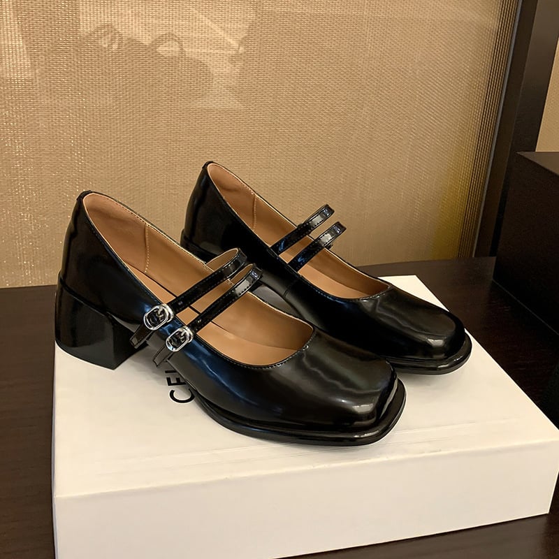 Josiann Square Toe Block Heels Mary Jane Shoes