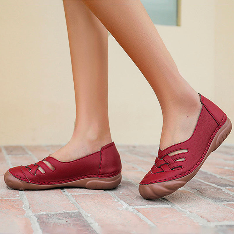 Women Comfy Soft Color Hollow Out Slip-On Flat Loafers Shoes