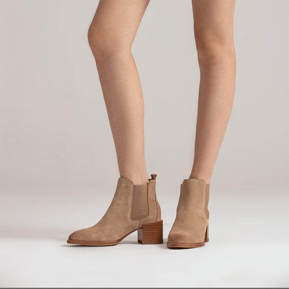Western Boots for Women Handmade Suede Leather Boots Block Ankle Boots Brown/Apricot/Black/Brown Plush/Apricot Plush/Black Plush