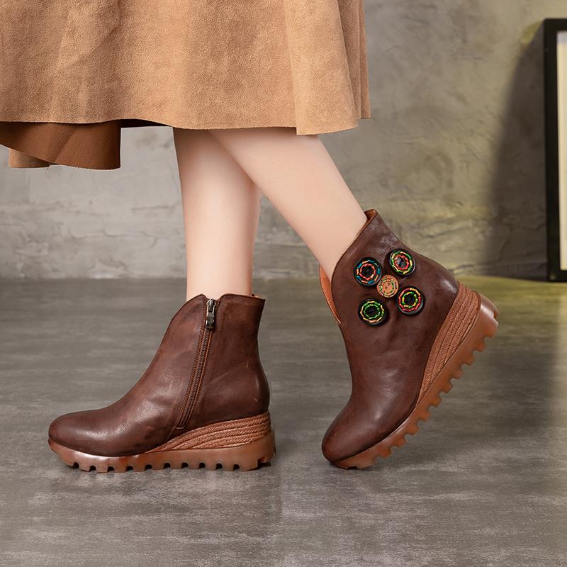 Retro Nubuck Boots For Womens Leather Platform Boots Black/Coffee