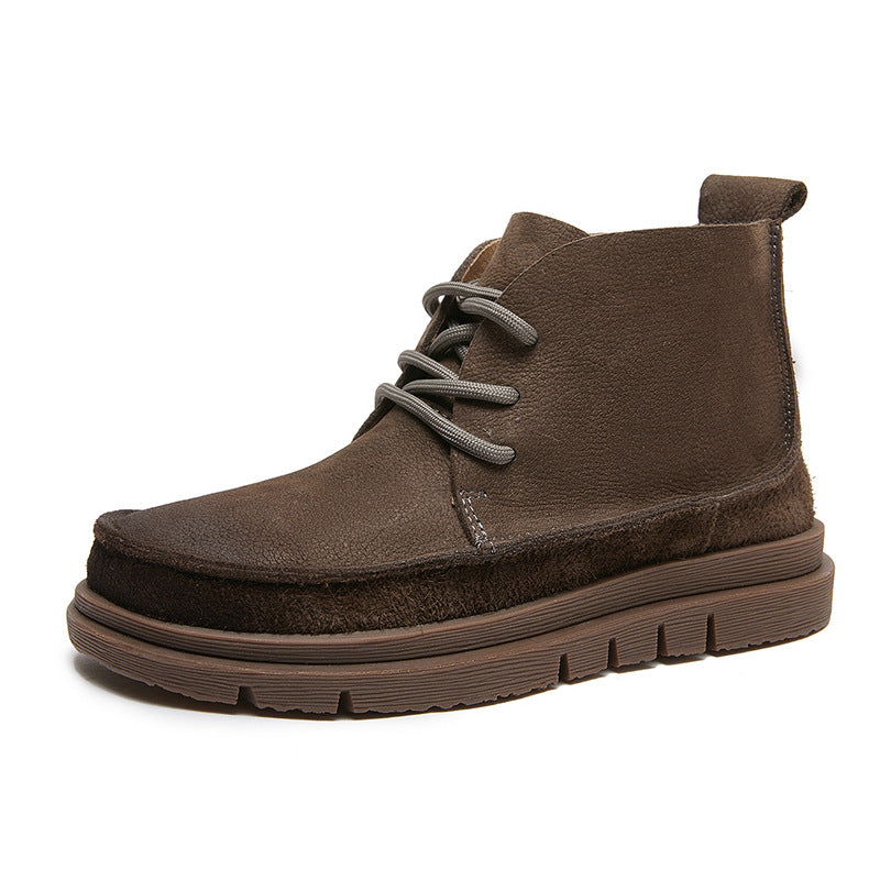 Handmade Leather Lace Up Ankle Boots For Women Soft Short Boots For Fall And Winter Coffee/Khaki