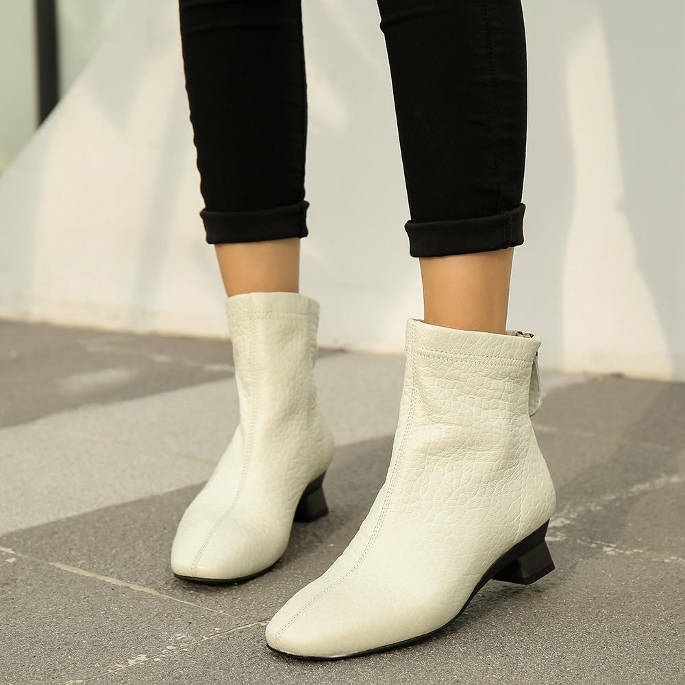Handmade Leather Chelsea Boots For Women Soft Ankle Boots Retro Square Toe Black/Brown/Off White