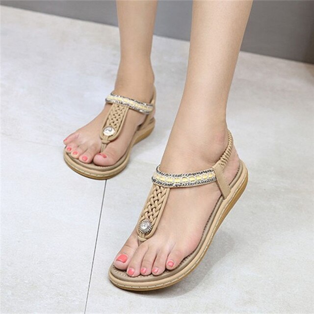 Summer Flat Heels Sandals Women Pearl Bohemia Sandals
