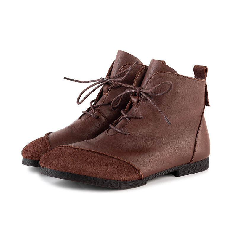 Concise Style Oxford Shoes For Women Leather Handmade Ankle Boots Black/Coffee
