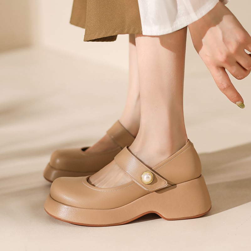 Gloria Round Toe Flatforms Mary Jane Shoes