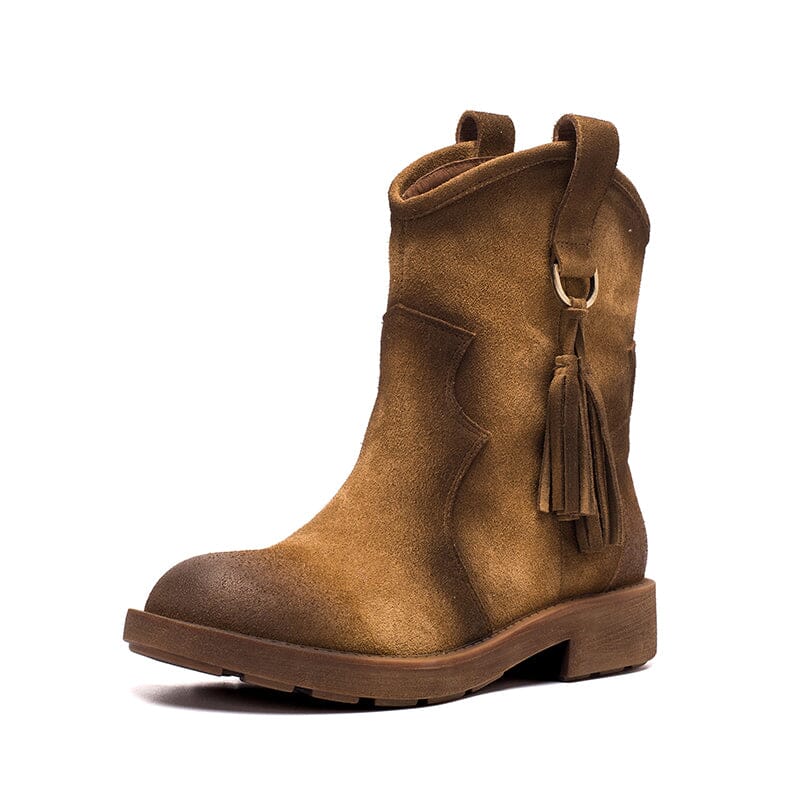 Matte Leather Western Boots Handmade Cowboy Boots Gradient Colors in Brown/Apricot