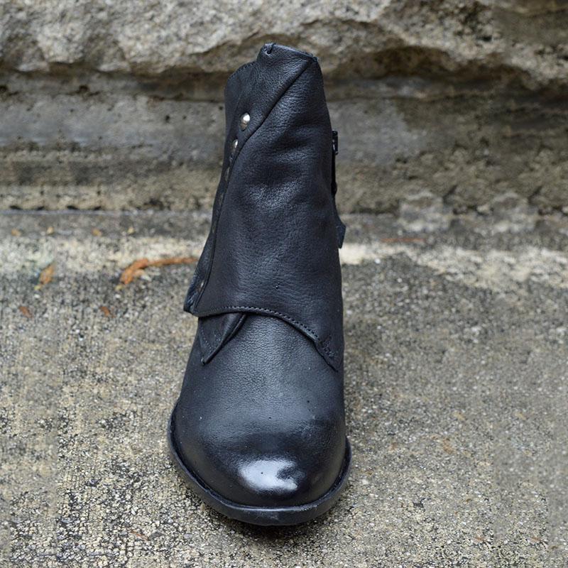 Women's Trendy Vintage Side Zipper Leather Booties Ankle Boots With Rivet
