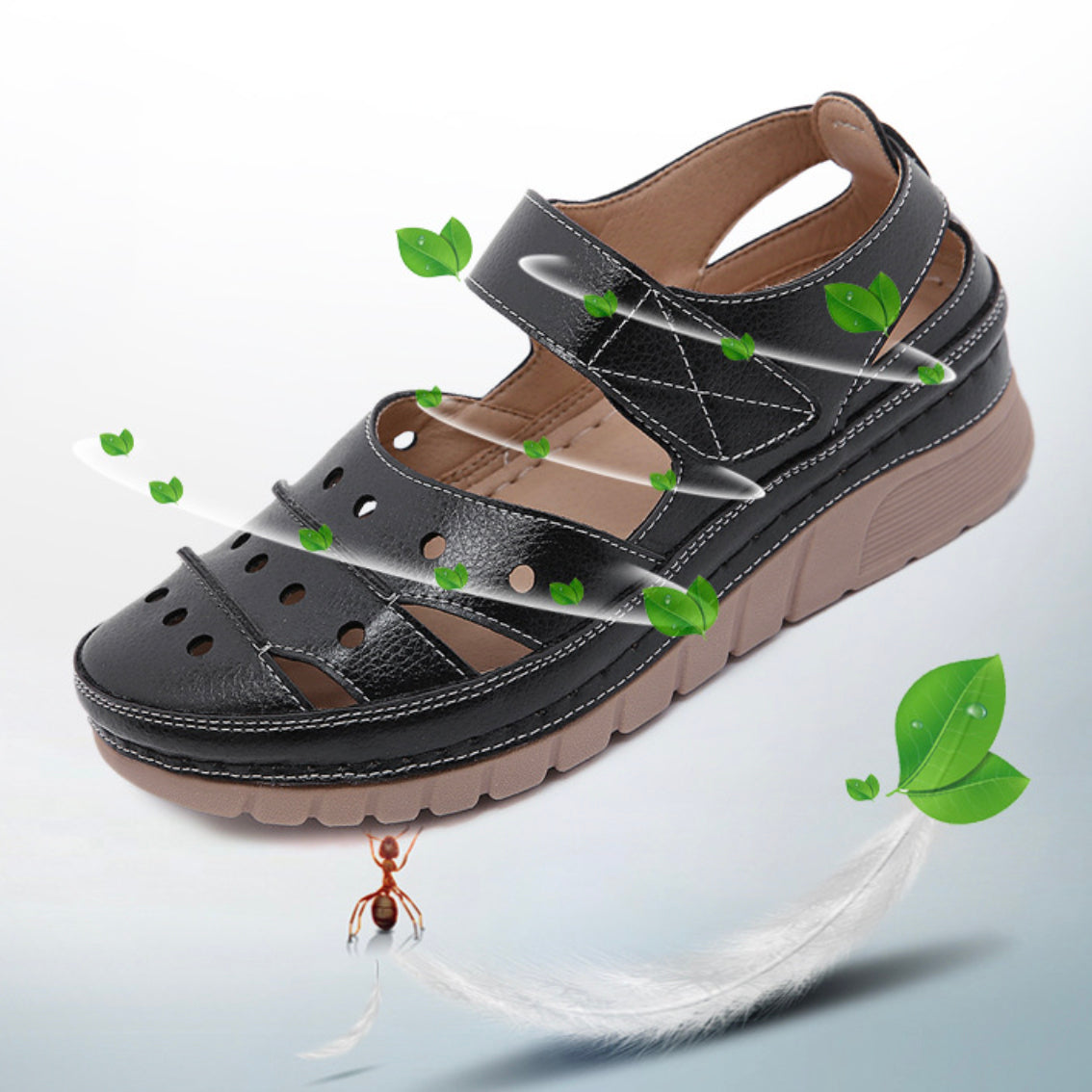 Women's Casual Platform Flat Comfort Breathable Leather Walking Shoes