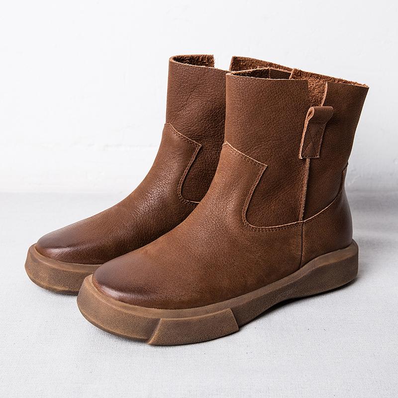 Waxing Leather Short Boots for Winter Side Zipper Chelsea Boots Black/Coffee