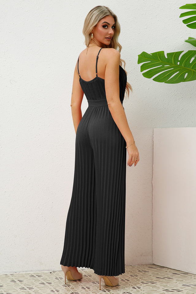 V Neck Pleated Jumpsuit