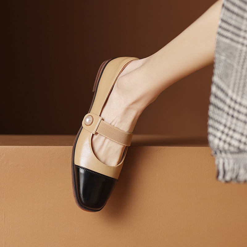 Square Toe Block Heels Mary Jane Flats