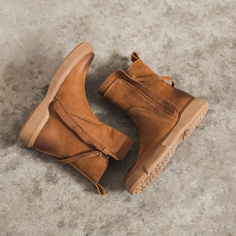Side Zipper Chelsea Boots Waxing Leather Short Boots for Winter Black/Coffee
