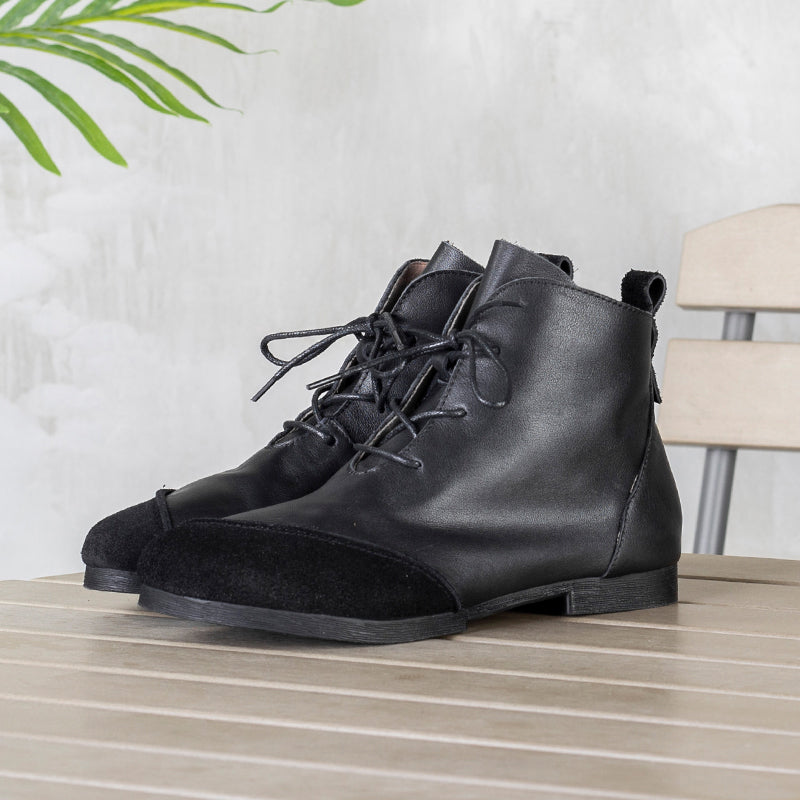 Concise Style Oxford Shoes For Women Leather Handmade Ankle Boots Black/Coffee
