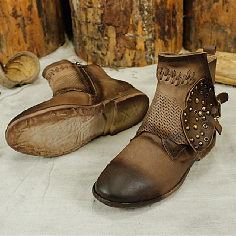 Women Booties Sheepskin Leather Short Ankle Boots For Women Low Heel Brown