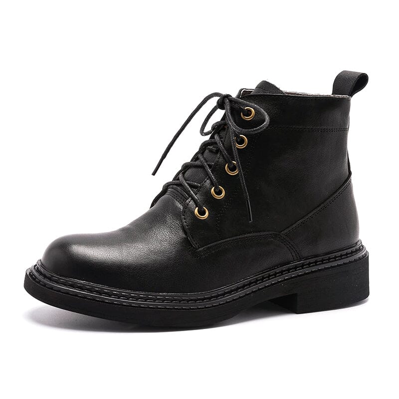 Retro Boots Brush-Off Leather Round Toe Low Heel Bottine Flat Ankle Boots Black/Coffee