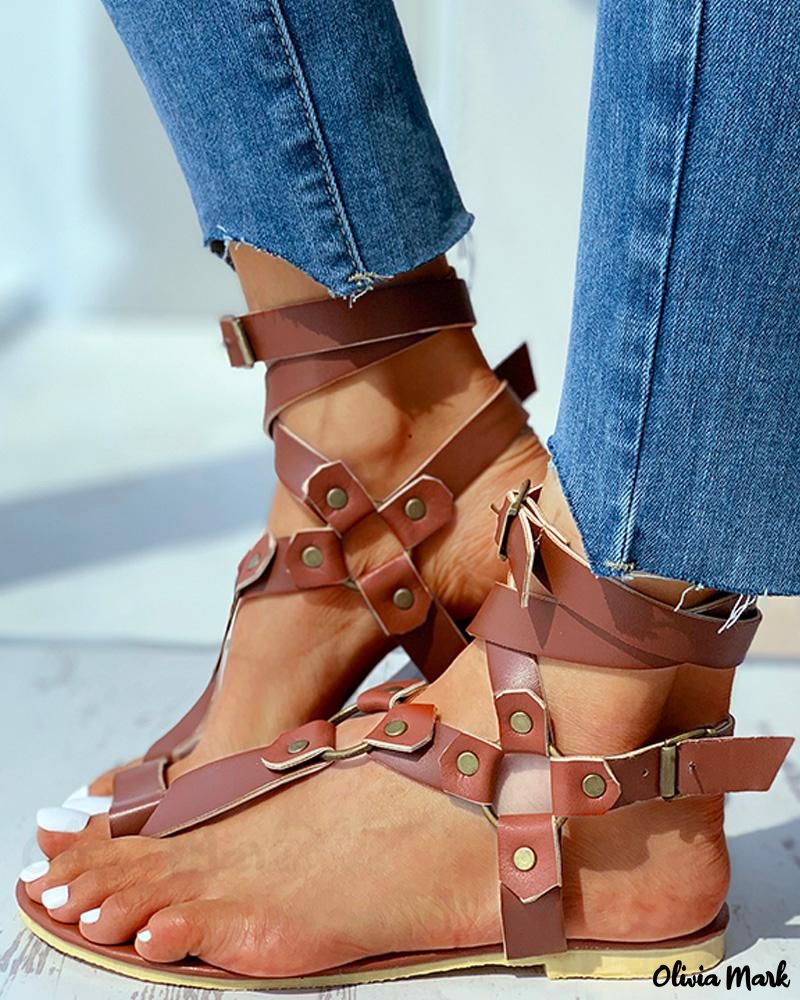 Flat Sandals with Buckled O-Ring and Toe Ring Design