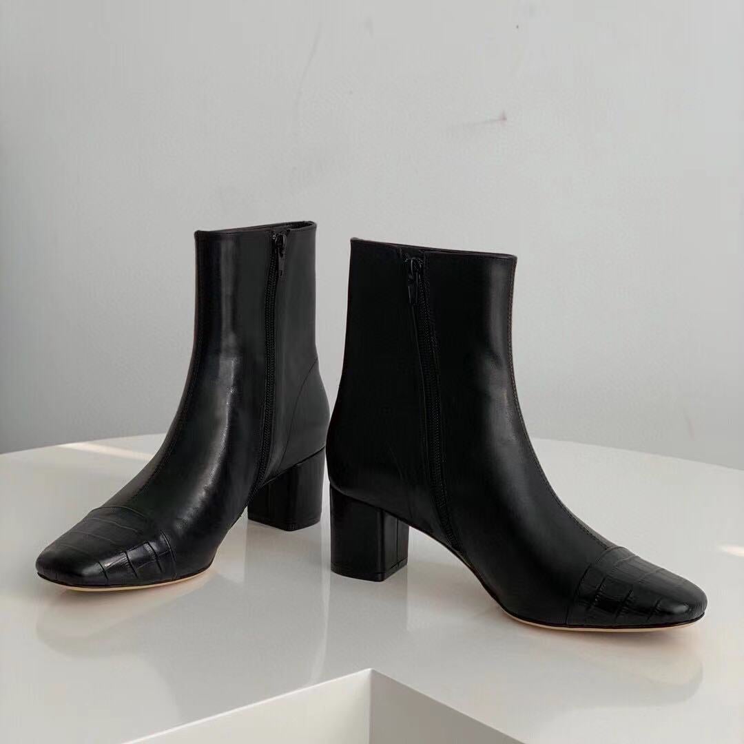 Classic Elegant Ankle Boots Mid Heel Sheepskin Elastic Boots Black