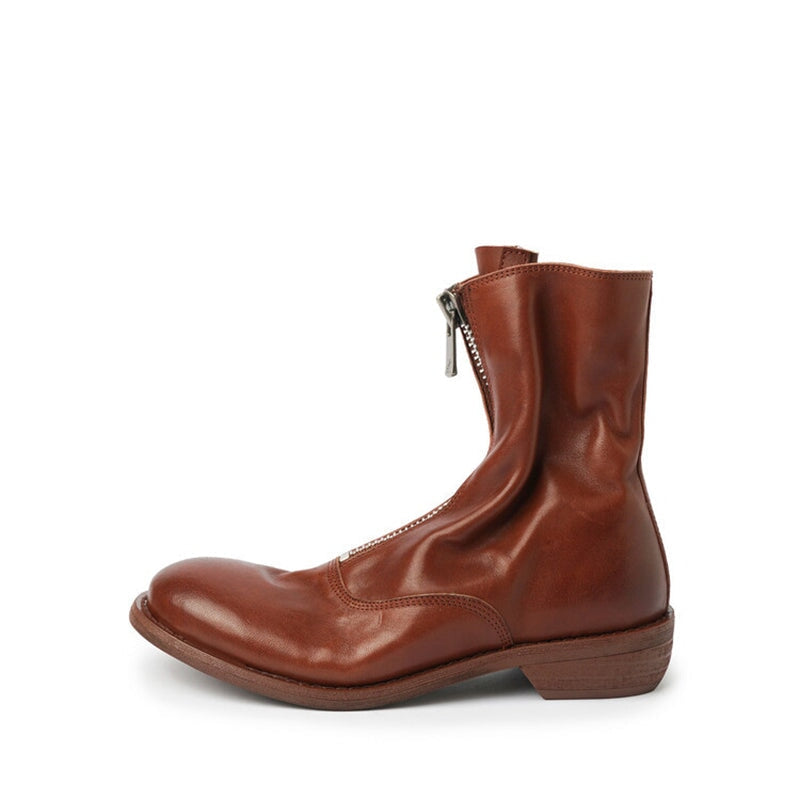 Handmade Leather Ankle Boots Comfortable Walking Round Boots Brown/Black/Red/Beige/Grey