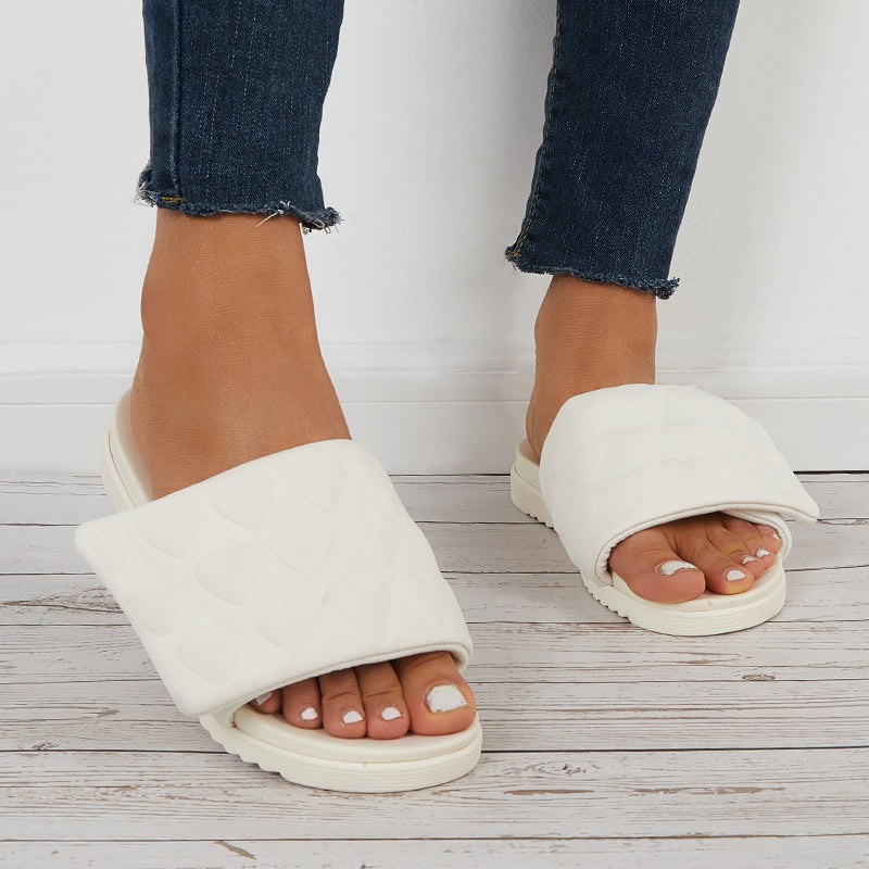 Summer Platform Slide Sandals Round Open Toe Flat Slippers