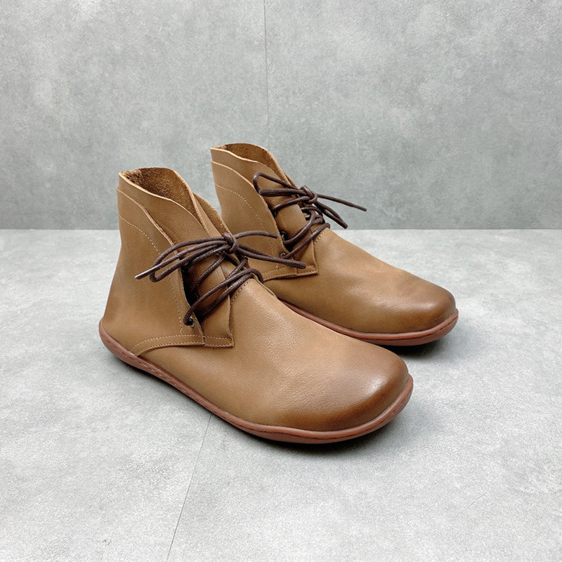 Handmade Retro Leather Lace Up Ankle Boots For Women Brown/Khaki