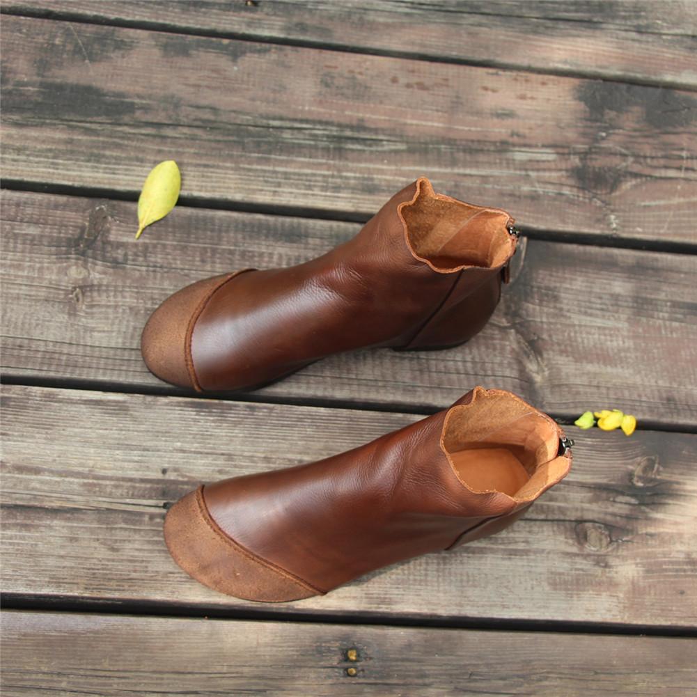 Women Handmade Soft Leather Flats Loafers Boots Color Blocking Ankle Boots Original Design Coffee/Black