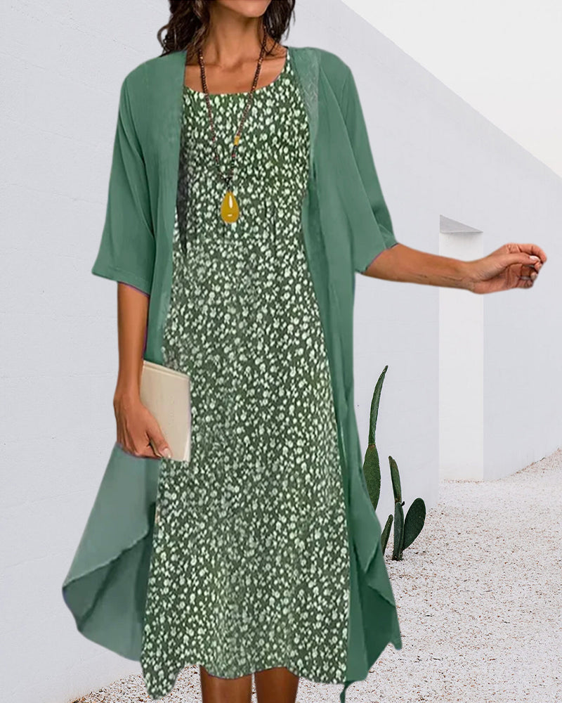 Crew Neck Floral Print Two-Piece Set