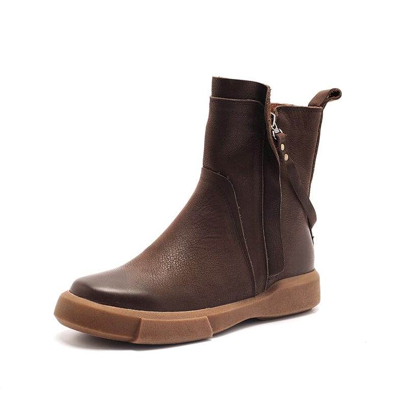 Side Zipper Chelsea Boots Waxing Leather Short Boots for Winter Black/Coffee