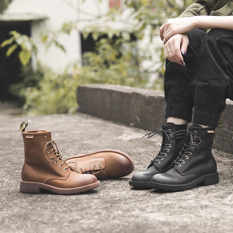 Waxing Leather Combat Boots Lace Up Snow Boots Black/Coffee