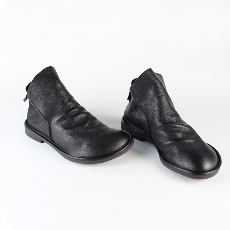 Handmade Leather Chelsea Boots For Women Soft Ankle Boots Retro Round Toe Short Boots For Fall And Winter Coffee/Black