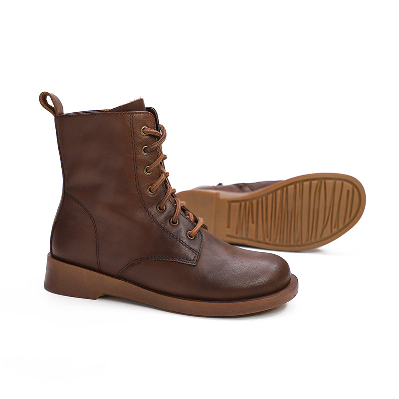 Winter Boots Handmade Genuine Leather Lace-Up Combat Boots Retro Boots Chunky Ankle Boots Black/Coffee