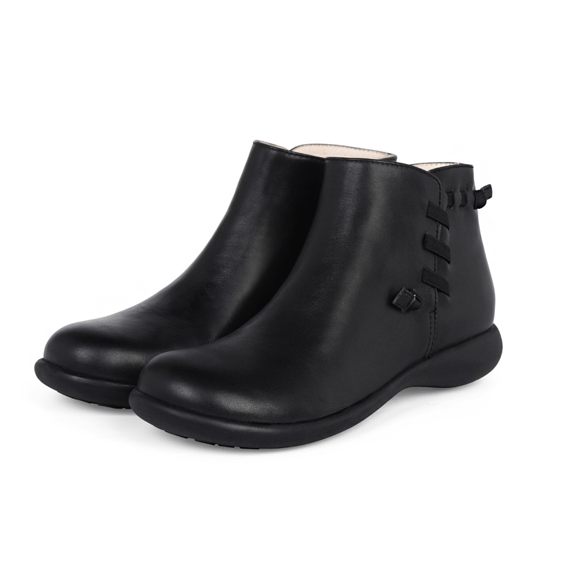Women Retro Leather Short Boots for Winter Round Toe Ankle Boots Black/Blue