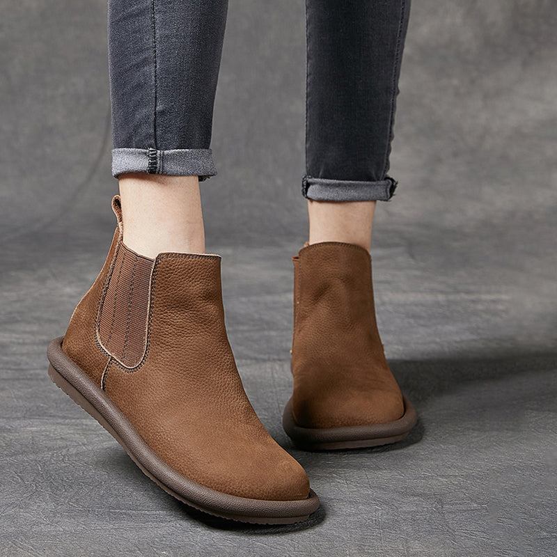 Women's Leather Chelsea Boots Soft and Retro Style in Khaki/Coffee